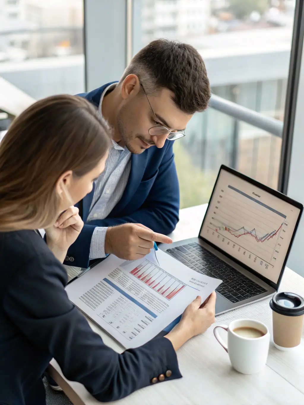 A professional photo of a consultant presenting a detailed report on waste body options to a client, showcasing data-driven decision-making.